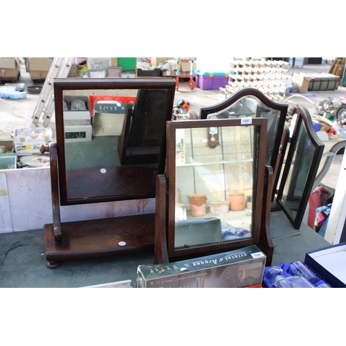 1897 - THREE VARIOUS WOODEN SWING FRAME DRESSING TABLE MIRRORS