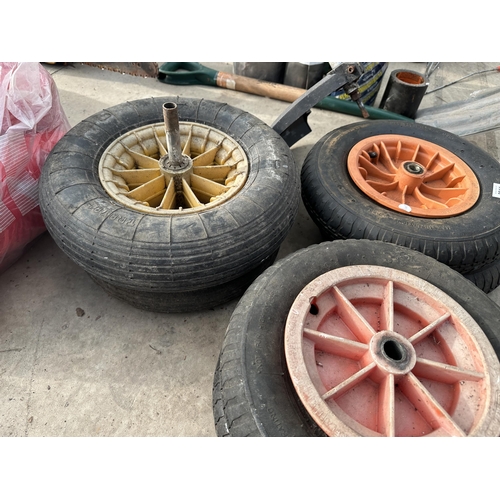 2044 - SIX VARIOUS WHEEL BARROW WHEELS AND TYRES