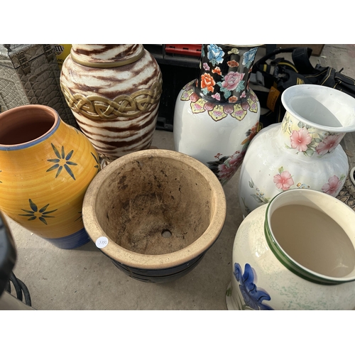 2056 - AN ASSORTMENT OF GLAZED AND CERAMIC VASES AND PLANTERS ETC