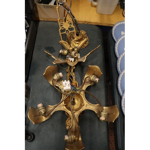 1002 - A METAL GILT VINTAGE CEILING LIGHT