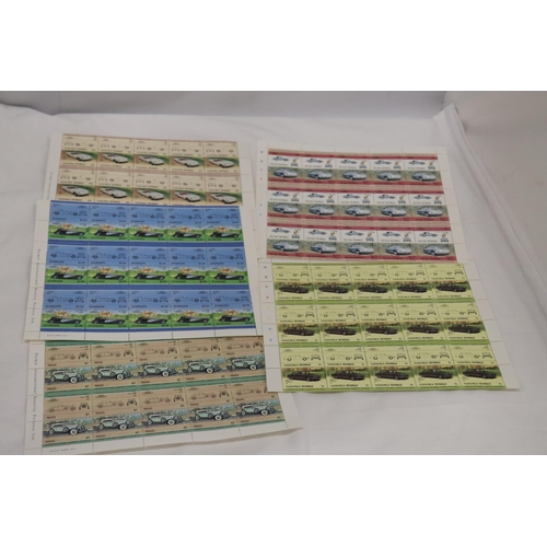 1004 - A COLLECTION OF FULL SHEETS OF CLASSIC CAR STAMPS