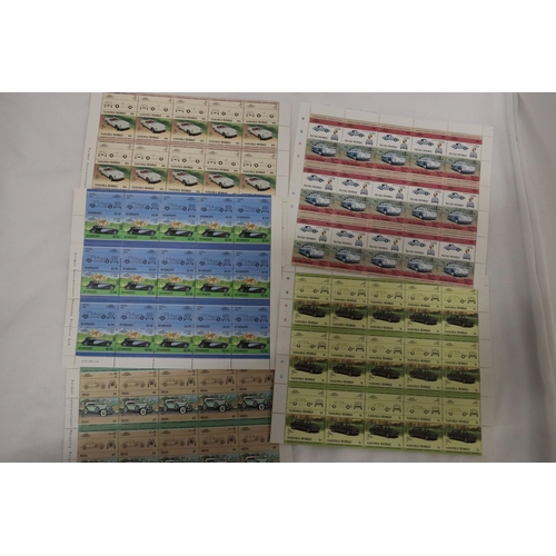 1004 - A COLLECTION OF FULL SHEETS OF CLASSIC CAR STAMPS