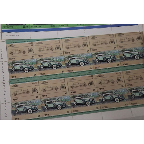 1004 - A COLLECTION OF FULL SHEETS OF CLASSIC CAR STAMPS