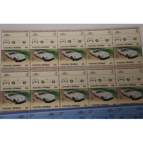 1004 - A COLLECTION OF FULL SHEETS OF CLASSIC CAR STAMPS