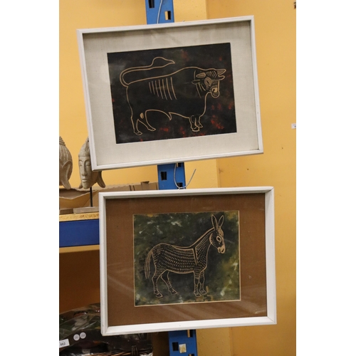 994 - TWO ABORIGINAL DESIGN PRINTS OF A BULL AND A DONKEY