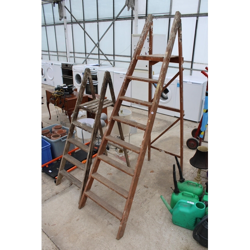 2210 - TWO VINTAGE WOODEN STEP LADDERS