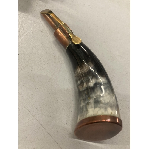 240A - A COPPER AND HORN POWDER FLASK