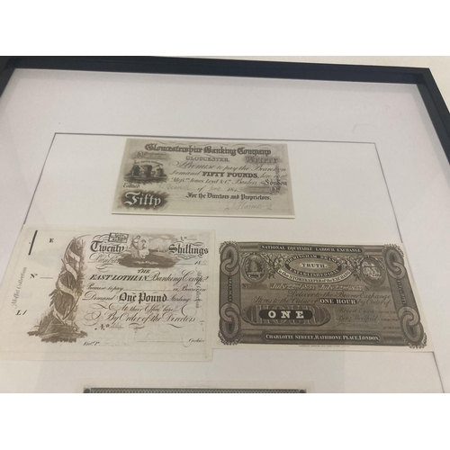 260A - FIVE COPIES OF BANK NOTES, FRAMED