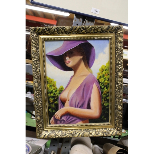 1177 - A FRAMED OIL ON BOARD OF ELEGANT WOMAN