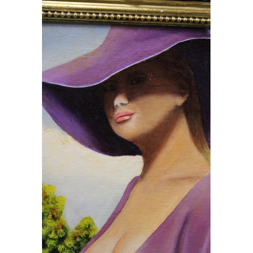 1177 - A FRAMED OIL ON BOARD OF ELEGANT WOMAN