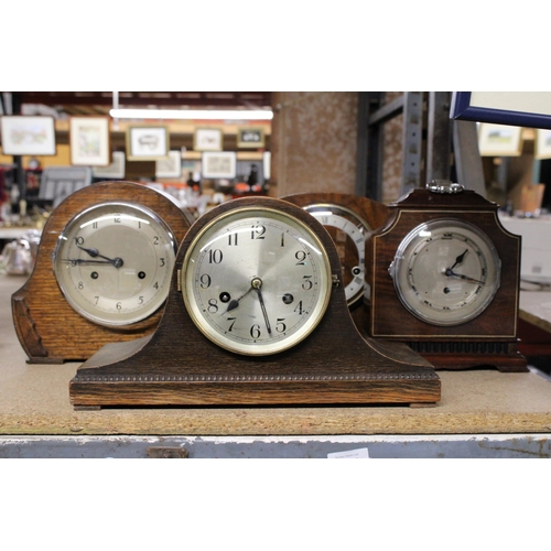 1191 - FOUR VINTAGE MANTEL CLOCKS IN WOODEN CASES