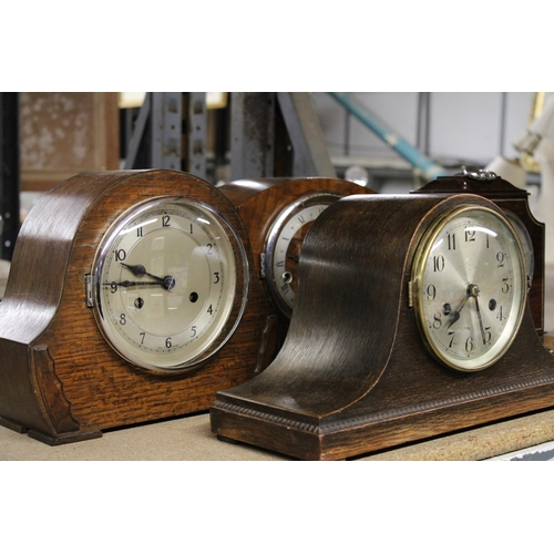 1191 - FOUR VINTAGE MANTEL CLOCKS IN WOODEN CASES