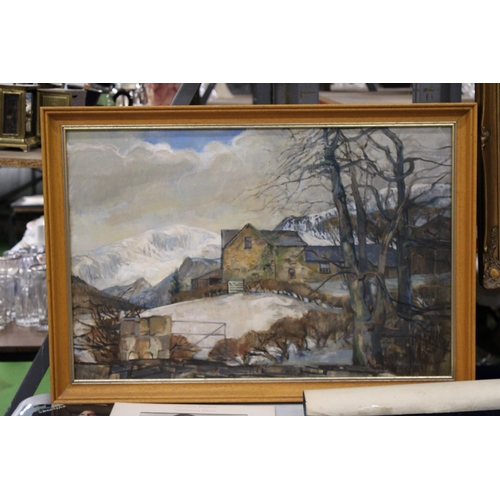 1204 - AN AUDREY HIND, OIL ON CANVAS, 'NANTLLE', FRAMED, 84CM X 58CM