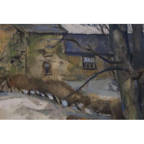 1204 - AN AUDREY HIND, OIL ON CANVAS, 'NANTLLE', FRAMED, 84CM X 58CM