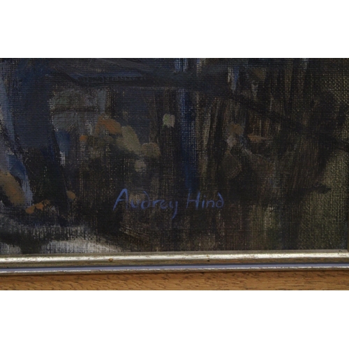 1204 - AN AUDREY HIND, OIL ON CANVAS, 'NANTLLE', FRAMED, 84CM X 58CM