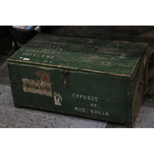 1198 - A WOODEN MILITARY TRAVEL TRUNK, 'EMPRESS OF AUSTRALIA', HEIGHT 36 CM, LENGTH 80 CM, DEPTH 44 CM