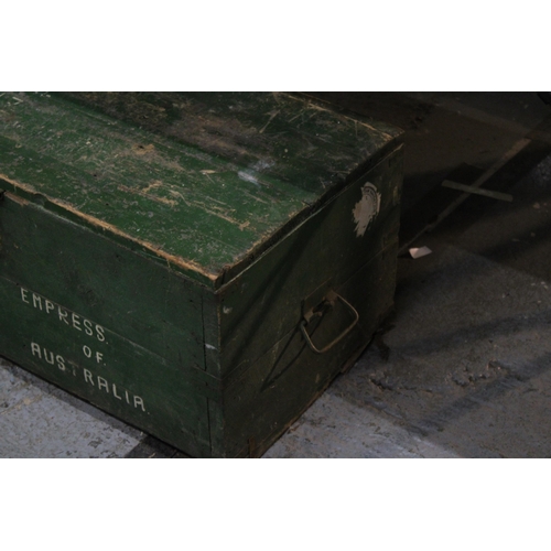 1198 - A WOODEN MILITARY TRAVEL TRUNK, 'EMPRESS OF AUSTRALIA', HEIGHT 36 CM, LENGTH 80 CM, DEPTH 44 CM