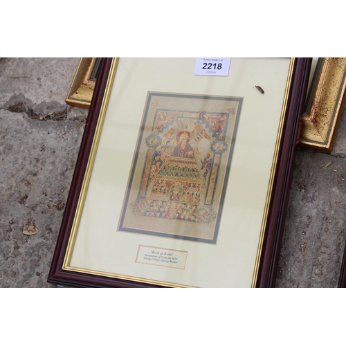 2218 - A COLLECTION OF FRAMED PRINTS TO INCLUDE, TWO ORIENTAL STYLE LACQUERED WALL PLAQUES