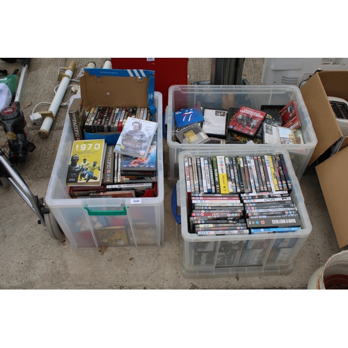 2220 - THREE LARGE BOXES OF VARIOUS DVDS AND CDS