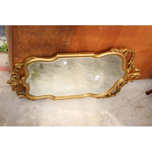 3127 - A 19TH CENTURY GILT EFFECT BEVEL EDGE WALL MIRROR, 37