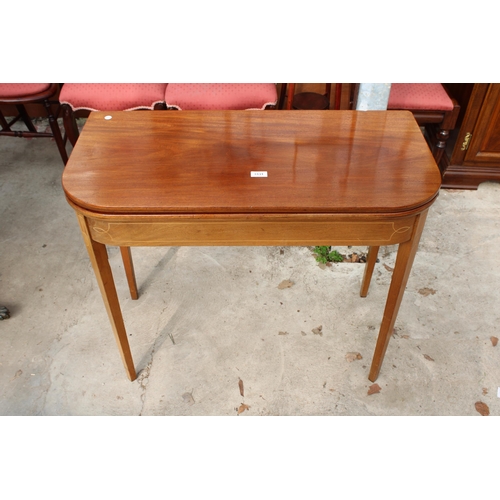 3131 - A 19TH CENTURY MAHOGANY AND INLAID FOLD OVER TEA TABLE