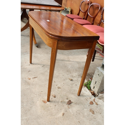 3131 - A 19TH CENTURY MAHOGANY AND INLAID FOLD OVER TEA TABLE