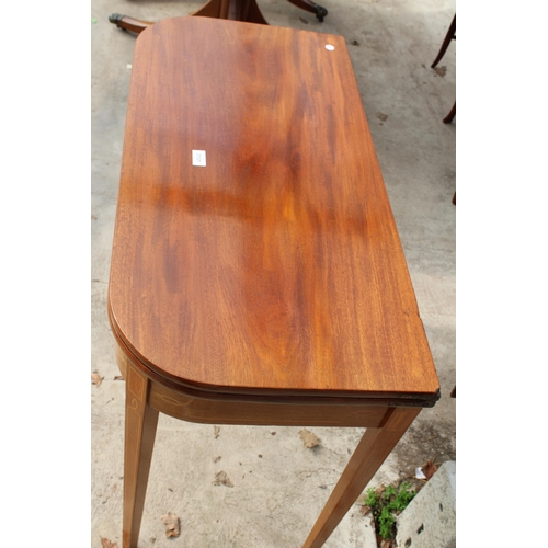 3131 - A 19TH CENTURY MAHOGANY AND INLAID FOLD OVER TEA TABLE