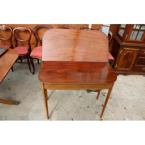 3131 - A 19TH CENTURY MAHOGANY AND INLAID FOLD OVER TEA TABLE