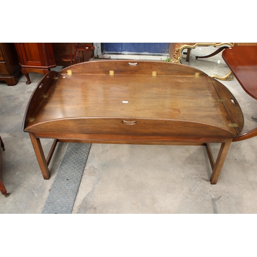 3133 - A GEORGIAN STYLE MAHOGANY COFFEE TABLE IN THE FORM OF A BUTLERS TRAY FULLY OPENED, 64