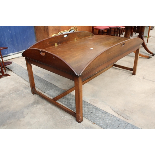 3133 - A GEORGIAN STYLE MAHOGANY COFFEE TABLE IN THE FORM OF A BUTLERS TRAY FULLY OPENED, 64