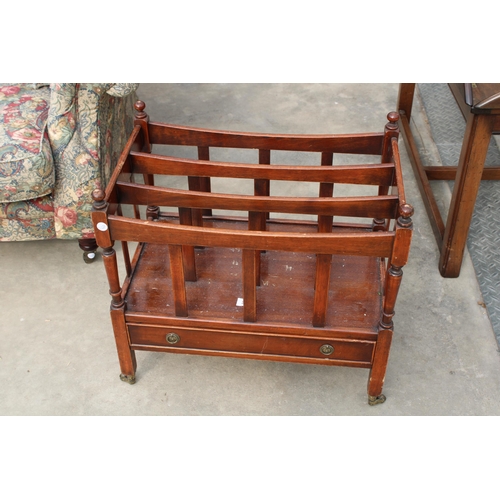 3134 - A 19TH CENTURY STYLE MAHOGANY THREE TIER CANTERBURY WITH SINGLE DRAWER