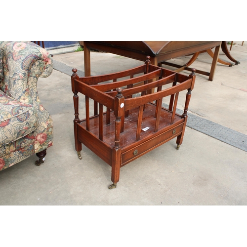 3134 - A 19TH CENTURY STYLE MAHOGANY THREE TIER CANTERBURY WITH SINGLE DRAWER