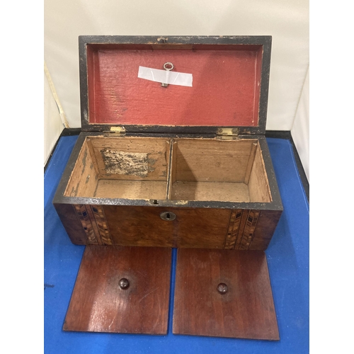 35 - AN INLAID DOME TOP TEA CADDY