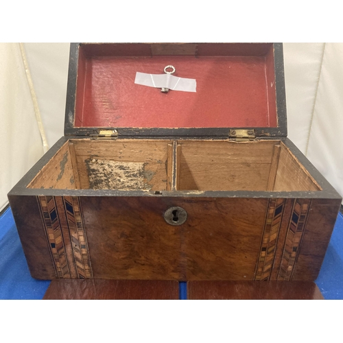 35 - AN INLAID DOME TOP TEA CADDY