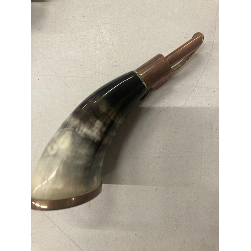 240A - A COPPER AND HORN POWDER FLASK