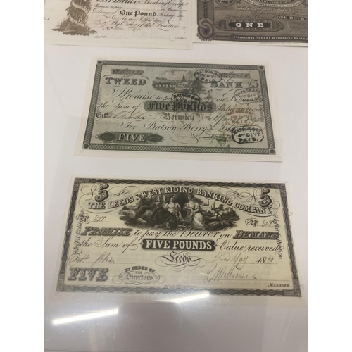 260A - FIVE COPIES OF BANK NOTES, FRAMED