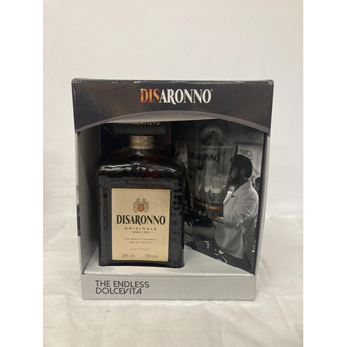 451 - A BOXED DISARONNO GIFT SET WITH 700ML BOTTLE OF DISARONNO AND A BRANDED GLASS