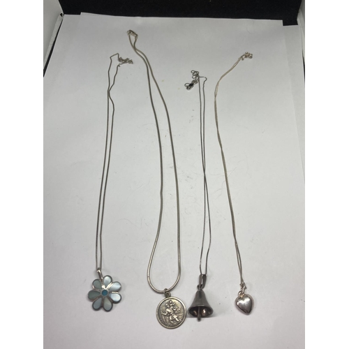 587 - FOUR SIVER NECKLACES WITH PENDANTS