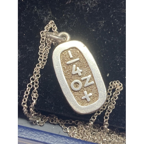 650 - A SILVER 0.25 OUNCE INGOT NECKLACE