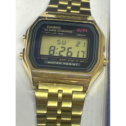 662 - A VINTAGE CASIO DIGITAL YELLOW METAL WRIST WATCH SEEN WORKING BUT NO WARRANTY GIVEN