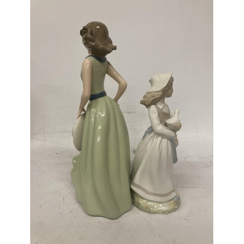 801 - TWO SPANISH LADY FIGURES - TENGRA A GIRL WITH GEESE AND A NADEL FIGURE GIRL HOLDING A HAT