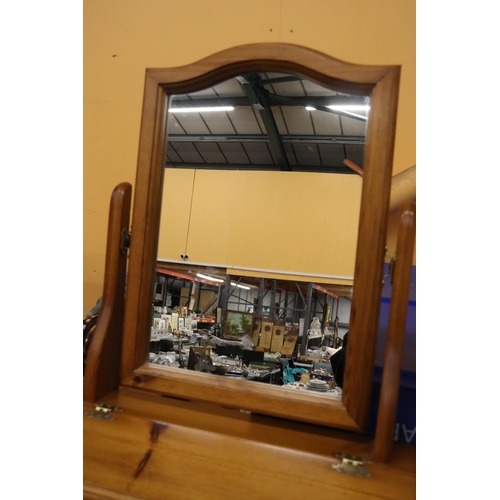 851 - A PINE TOILET MIRROR WITH STORAGE TO THE BASE