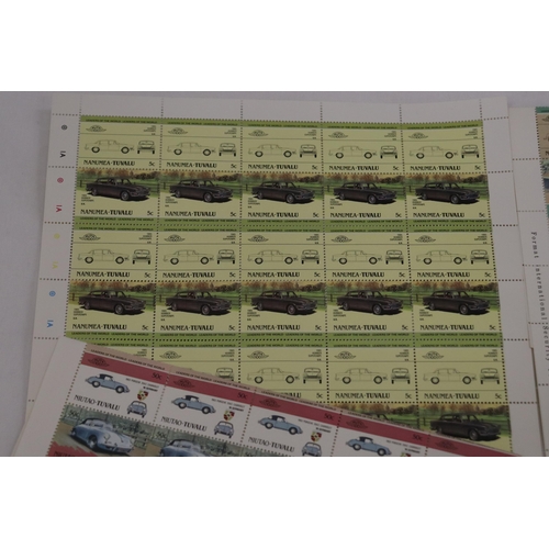 959 - A COLLECTION OF FULL SHEETS OF CLASSIC CAR STAMPS