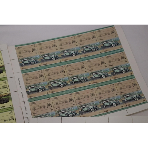 959 - A COLLECTION OF FULL SHEETS OF CLASSIC CAR STAMPS