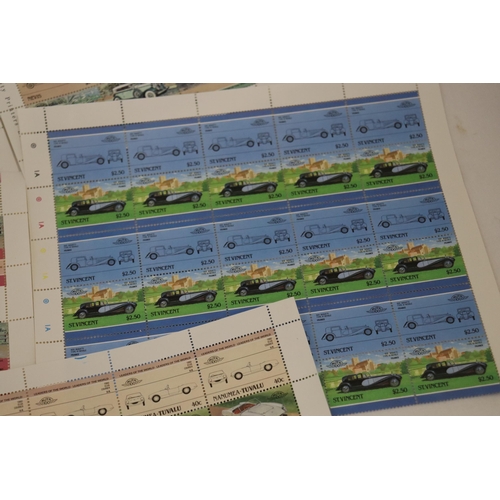 959 - A COLLECTION OF FULL SHEETS OF CLASSIC CAR STAMPS