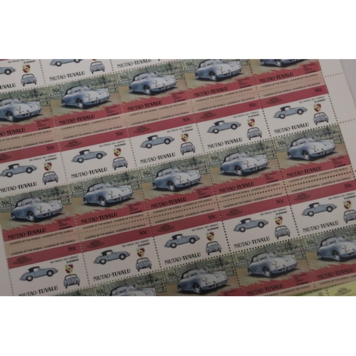 1004 - A COLLECTION OF FULL SHEETS OF CLASSIC CAR STAMPS