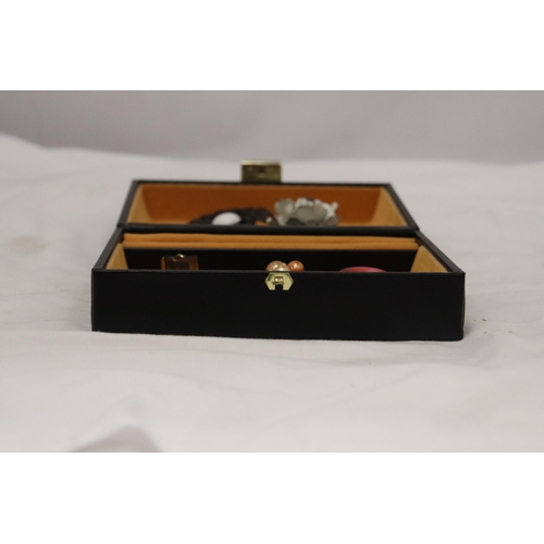 1018 - A QUANTITY OF BROOCHES, A RING AND EARRINGS PLUS TWO JEWELLERY BOXES