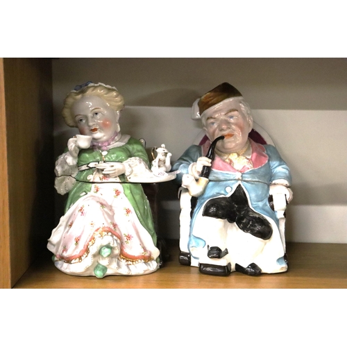 1070 - TWO VINTAGE ORIGINAL CONTA AND BOHME GERMAN TOBACCO JARS, A MAN AND A LADY WITH A CUP OF TEA, GOOD C... 