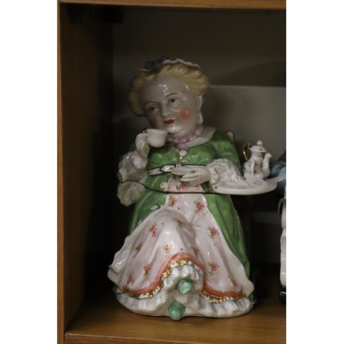 1070 - TWO VINTAGE ORIGINAL CONTA AND BOHME GERMAN TOBACCO JARS, A MAN AND A LADY WITH A CUP OF TEA, GOOD C... 