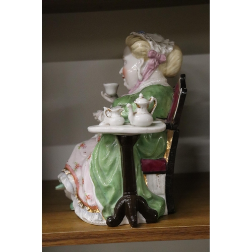 1070 - TWO VINTAGE ORIGINAL CONTA AND BOHME GERMAN TOBACCO JARS, A MAN AND A LADY WITH A CUP OF TEA, GOOD C... 